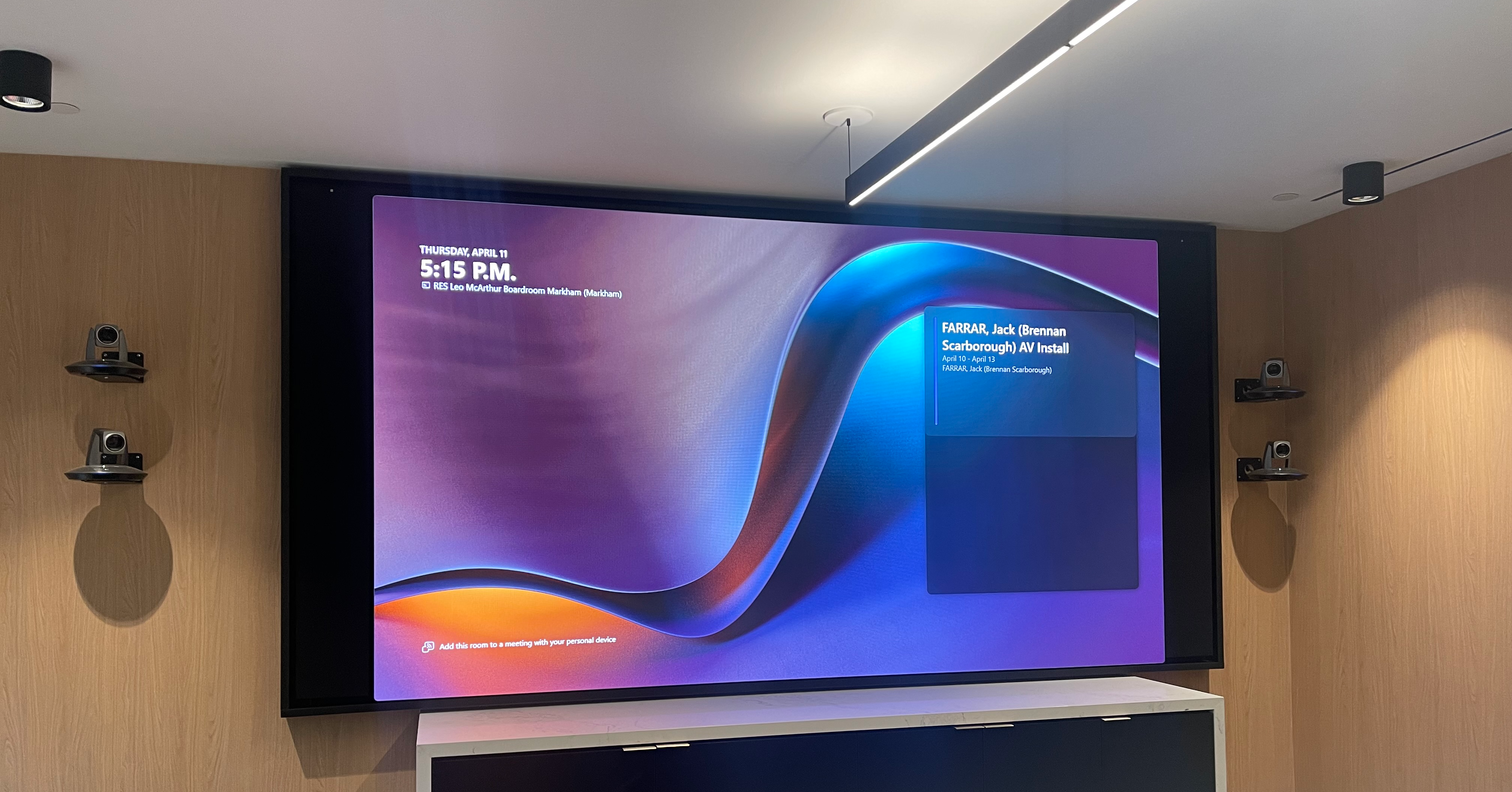 A vibrant video wall in a training room.